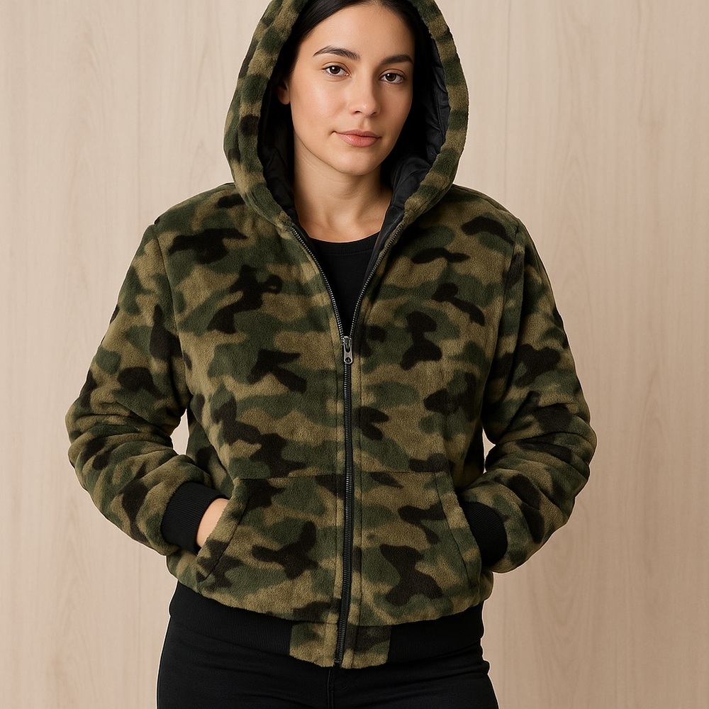 Camouflage Faux Fur Jacket